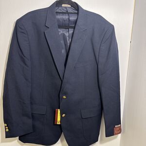 NWT New Louis Martin Wool Blend Navy Blazer Men 44R Gold Shield Button Jacket